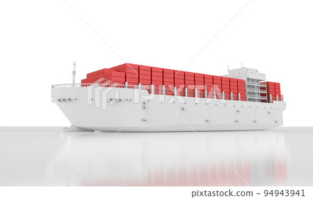 White cargo ship or vessel with red containers on white background 94943941
