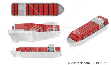White cargo ship or vessel with red containers on white background 94943942