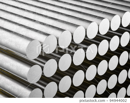 Heap of shiny aluminium billets in factory 94944002