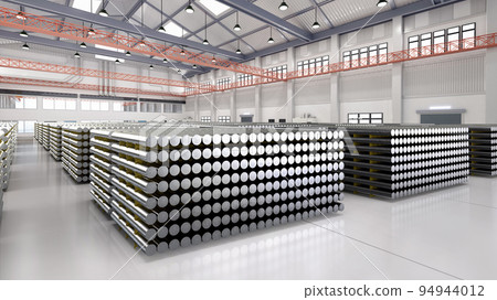 Heap of shiny aluminium billets in factory 94944012