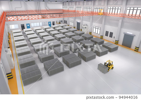Heap of shiny aluminium billets in factory Heap of shiny aluminium billets in factory 94944016