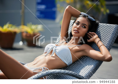 Teen girl in bikini - close up portrait Stock Photo