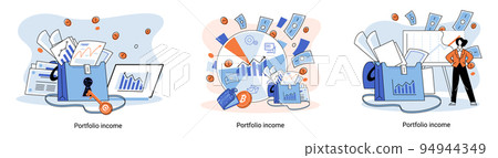 Investment portfolio with dollars or currency, buy or sell trading, market exchange value concept Investment portfolio with dollars or currency, buy or sell trading, market exchange value concept 94944349