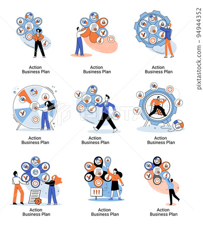 Action business plan, development strategies, foreseeing market risks. Company success secret 94944352