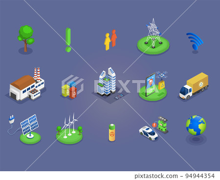 Eco collection with various icons on theme of ecology and green energy, environmental protection Eco collection with various icons on theme of ecology and green energy, environmental protection 94944354
