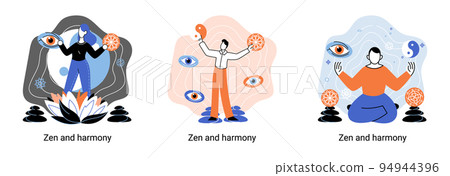 Zen and harmony metaphor, meditation practice. Balance, harmony and mindfulness concept. Calm person relaxing 94944396