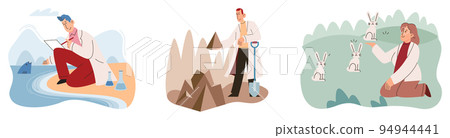 Zoologist study forest wild animals in their natural habitat. Study of living conditions wild animals in wildlife 94944441