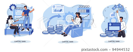 Capital gain metaphor, net income, monetary profit, growing graph up. Economic growth, income from investment 94944532
