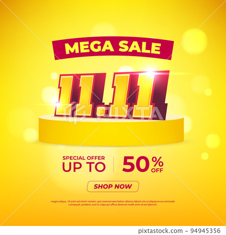 11.11 Shopping day Poster or banner. 11.11 Mega sale banner template design. 94945356