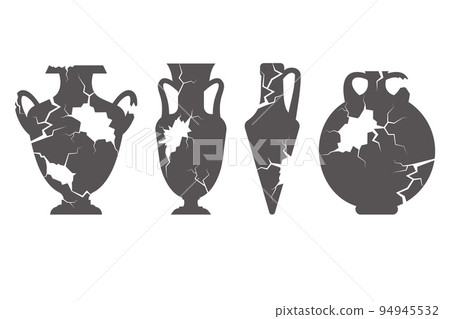 Broken greece vase set. Ancient pottery isolated on white background. Vector illustration. Broken greece vase set. Ancient pottery isolated on white background. Vector illustration. 94945532