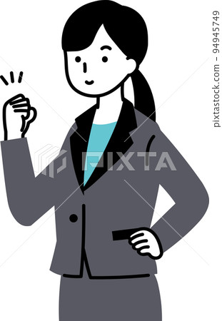 Illustration of a woman in a sideways suit doing a guts pose Illustration of a woman in a sideways suit doing a guts pose 94945749
