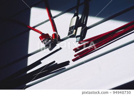 Digital meditation. Red black usb cords, red black incense sticks. Digital meditation. Red black usb cords, red black incense sticks. 94948730