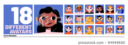 Avatars set with diverse people and pets portraits 94949680