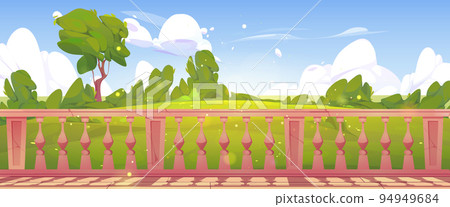 Home terrace with marble baluster and landscape 94949684