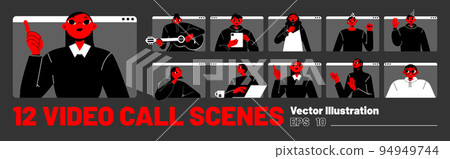 Set of video calls scenes with people on screens Set of video calls scenes with people on screens 94949744