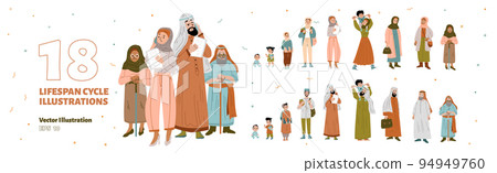 Arab man and woman characters lifespan cycle Arab man and woman characters lifespan cycle 94949760