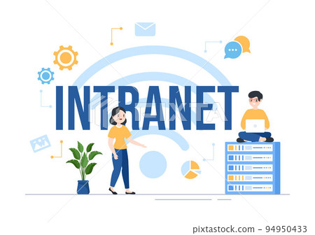 Intranet Internet Network Connection Technology to Share Confidential Company Information in Template Hand Drawn Cartoon Flat Illustration Intranet Internet Network Connection Technology to Share Confidential Company Information in Template Hand Drawn Cartoon Flat Illustration 94950433