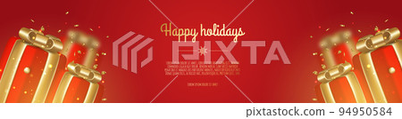 Christmas gifts holiday realistic 3d objects. Christmas decorative composition. Christmas gifts holiday realistic 3d objects. Christmas decorative composition. 94950584