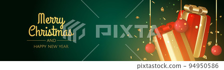 Christmas gifts holiday realistic 3d objects. Christmas decorative composition. 94950586