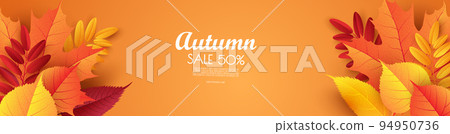 Autumn Season Background for Sale Promotion Banner. Leaf border 94950736