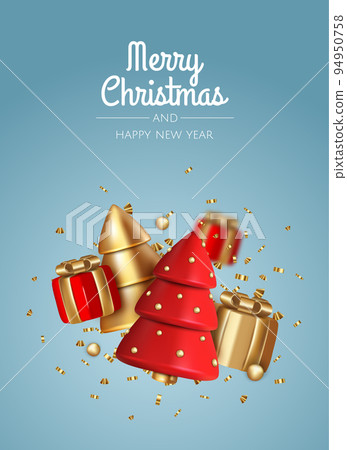 Merry Christmas and Happy New Year. Realistic gift boxes. Holiday banner, web poster, flyer, greeting card. Merry Christmas and Happy New Year. Realistic gift boxes. Holiday banner, web poster, flyer, greeting card. 94950758