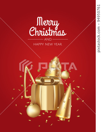 Merry Christmas and Happy New Year. Realistic gift boxes. Holiday banner, web poster, flyer, greeting card. 94950761