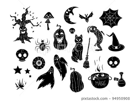 Hand drawn black Halloween silhouettes illustrations 94950908