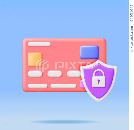3D Bank or Credit Card with Padlock Isolated 94951645