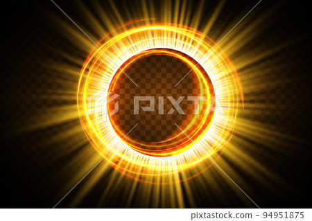 Golden glowing shiny spiral lines effect vector background. EPS10. Abstract light speed motion effect. Shiny wavy trail. Light painting. Light trail. Vector eps10. 94951875