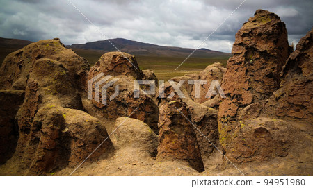 sandstone rock formation at Imata in Salinas and Aguada Blanca National Reservation, Arequipa, Peru 94951980