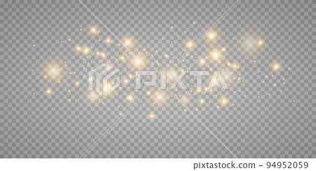 Set glow light effect with white sparks and golden stars shine with special light.White glowing light. Star Light from the rays. The sun is backlit. Bright beautiful star. Sunlight. EPS10. 94952059