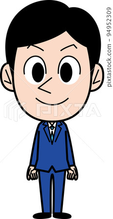 A man wearing a suit with a seven-three division 94952309