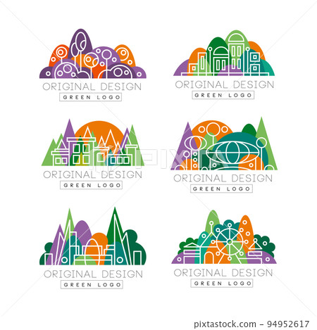 Green logo original design set. City landscape colorful abstract badges. Corporate identity labels vector illustratio 94952617
