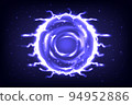 Circle teleport podium. Portal science futuristic stage. Sci-fi digital hi-tech in HUD projector. Magic gate in game fantasy. Portal to another universe. Warp ring, teleport gate in cartoon 94952886
