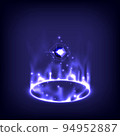 Product display interface. Neon lighting circle base. Portal and hologram science futuristic. Sci-fi in glowing HUD tech projector. Magic gate in game fantasy. Technology teleport podium 94952887