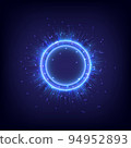 Circle lighting. Glowing swirl light effect. Futuristic flame swirl universe trail effect. Power energy of circular element. Luminous sci-fi. Shining neon lights cosmic. LED color 94952893