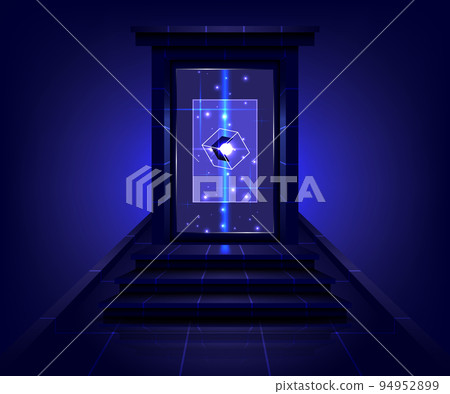Product display interface. Product showing. Portal to another universe. Teleport podium. Sci-fi magic gate in game fantasy. Glowing projector base Product display interface. Product showing. Portal to another universe. Teleport podium. Sci-fi magic gate in game fantasy. Glowing projector base 94952899