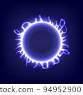 Circle lighting. Glowing swirl light effect. Futuristic flame swirl universe trail effect. Power energy of circular element. Luminous sun. Shining neon lights cosmic. LED color 94952900