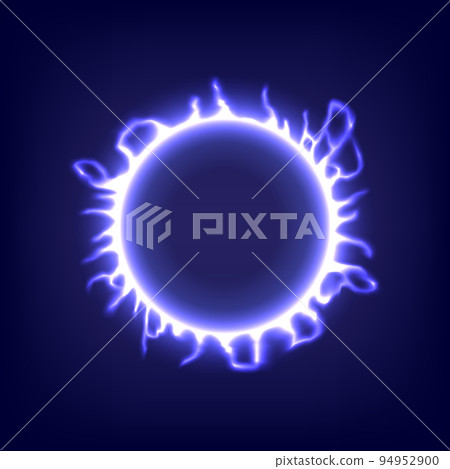 Circle lighting. Glowing swirl light effect. Futuristic flame swirl universe trail effect. Power energy of circular element. Luminous sun. Shining neon lights cosmic. LED color 94952900