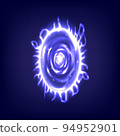 Circle teleport podium. Portal science futuristic stage. Sci-fi digital hi-tech in HUD projector. Magic gate in game fantasy. Portal to another universe. Warp ring, teleport gate in cartoon 94952901