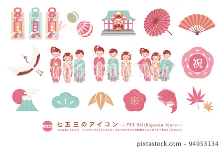 Shichigosan people and vector graphic material set _ retro 94953134