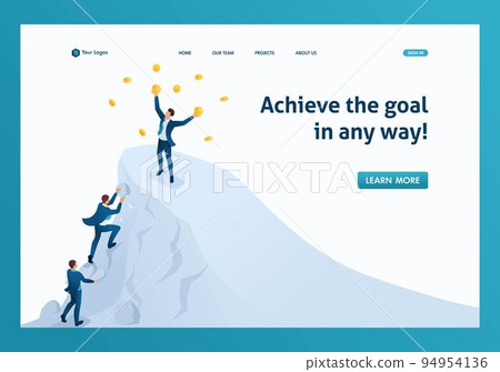 Isometric to achieve success, to achieve the goal, to be on top of the mountain. Template landing page 94954136