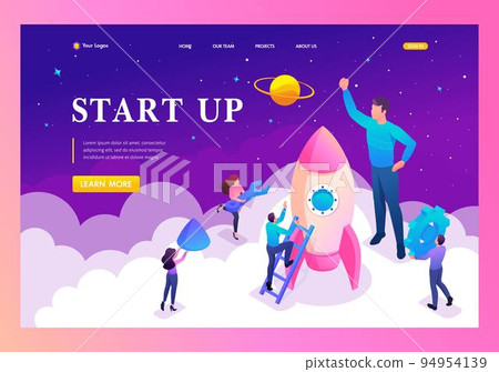 Isometric Bright concept start up a new business by young entrepreneurs. Template Landing page 94954139