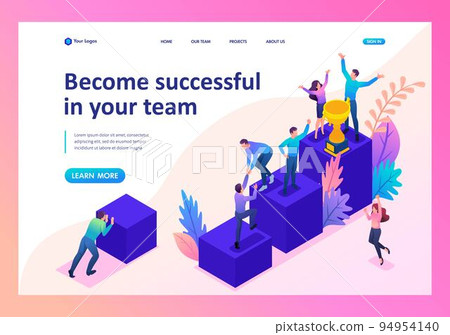 Isometric Bright concept successful young team, upward movement. Template Landing page 94954140