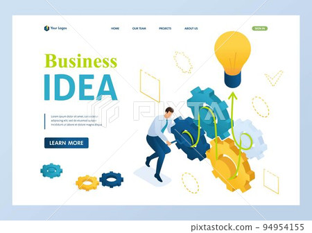 Entrepreneur develops a business idea twists gears. Concept of creating a business idea. 3d isometric. Landing page concepts and web design Entrepreneur develops a business idea twists gears. Concept of creating a business idea. 3d isometric. Landing page concepts and web design 94954155