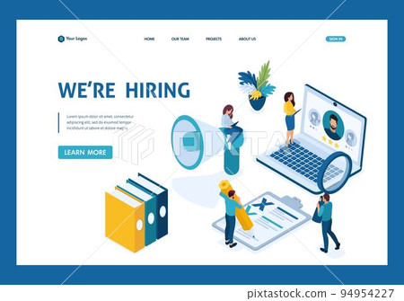 Isometric HR Manager, we hire employees to our company, recruiting concept. Template Landing page 94954227