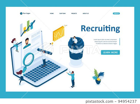 Isometric search for employees on the Internet, recruiting concept. Template Landing page Isometric search for employees on the Internet, recruiting concept. Template Landing page 94954237