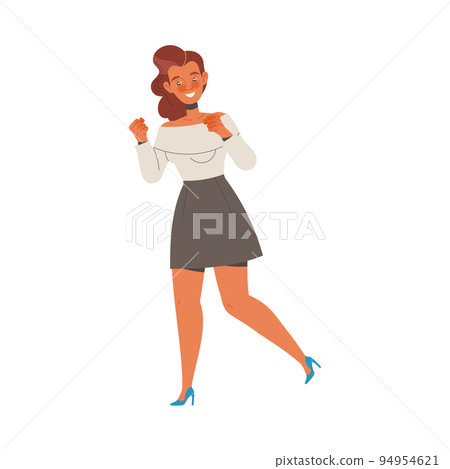 Excited Woman with Clenched Fists Feeling Joy and Happiness Cheering About Something Vector Illustration 94954621