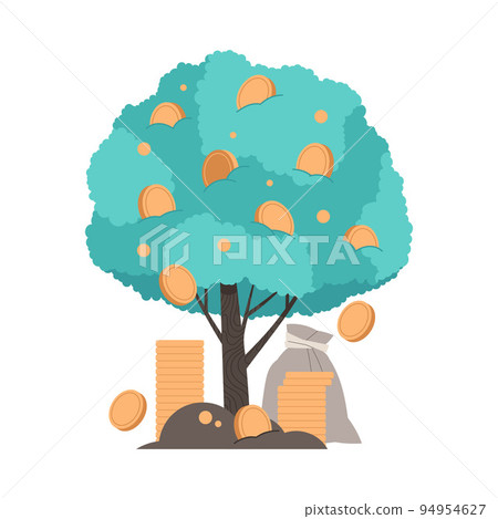 Dollar Green Tree Growing in Soil with Golden Coins as Asset and Money Abundance Vector Illustration 94954627