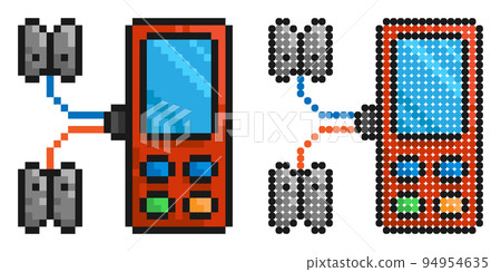 Pixel icon. Digital multimeter, device for measuring current and voltage in electrical circuit. Simple retro game vector isolated on white background 94954635
